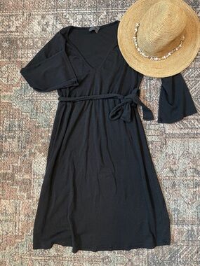 Michael Stars Maternity Black Jersey Knit Dress Tie Waist One Size Stretch Midi